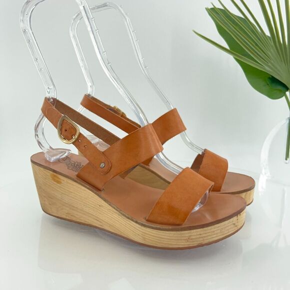 Ancient Greek Sandals Women's Sandal Size 37 7 Saddle Tan Leather Slingback Wood - Picture 2 of 16